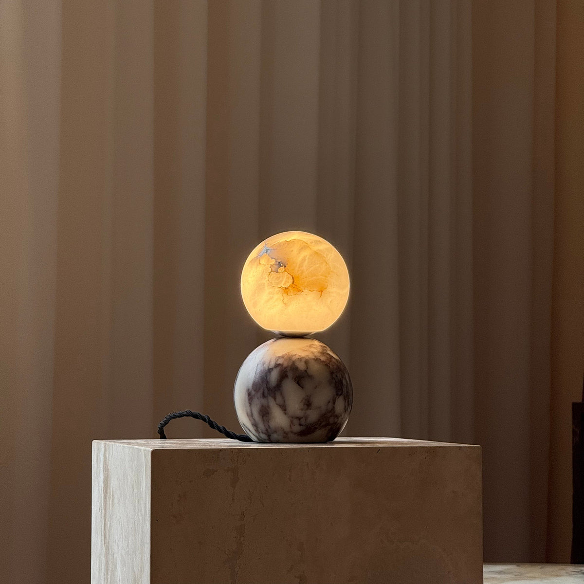 Lucide Marble Table Lamp - Natural Marble & Alabaster Spherical Desk Light