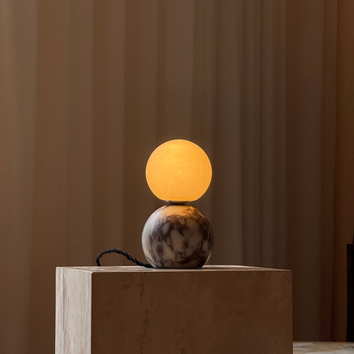 Lucide Marble Table Lamp - Natural Marble & Alabaster Spherical Desk Light