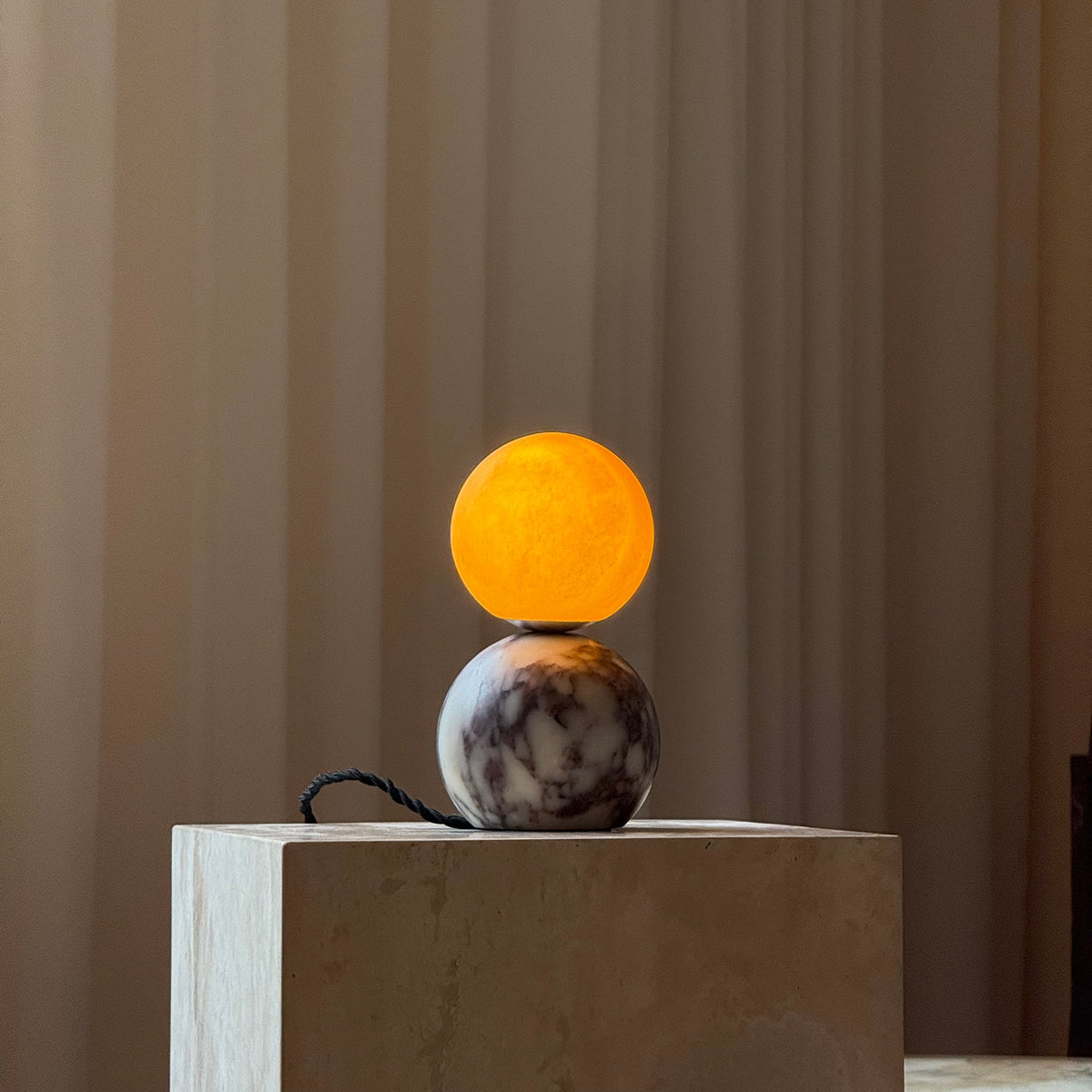 Lucide Marble Table Lamp - Natural Marble & Alabaster Spherical Desk Light