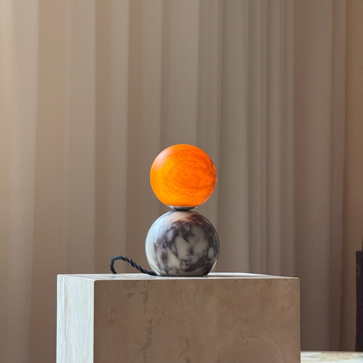 Lucide Marble Table Lamp - Natural Marble & Alabaster Spherical Desk Light
