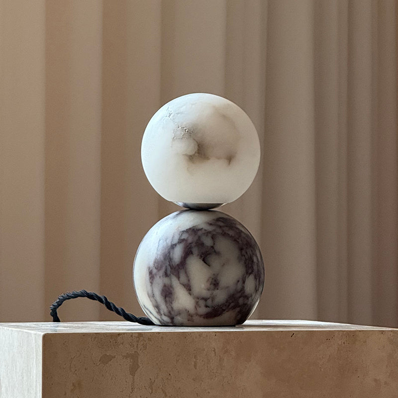 Lucide Marble Table Lamp - Natural Marble & Alabaster Spherical Desk Light