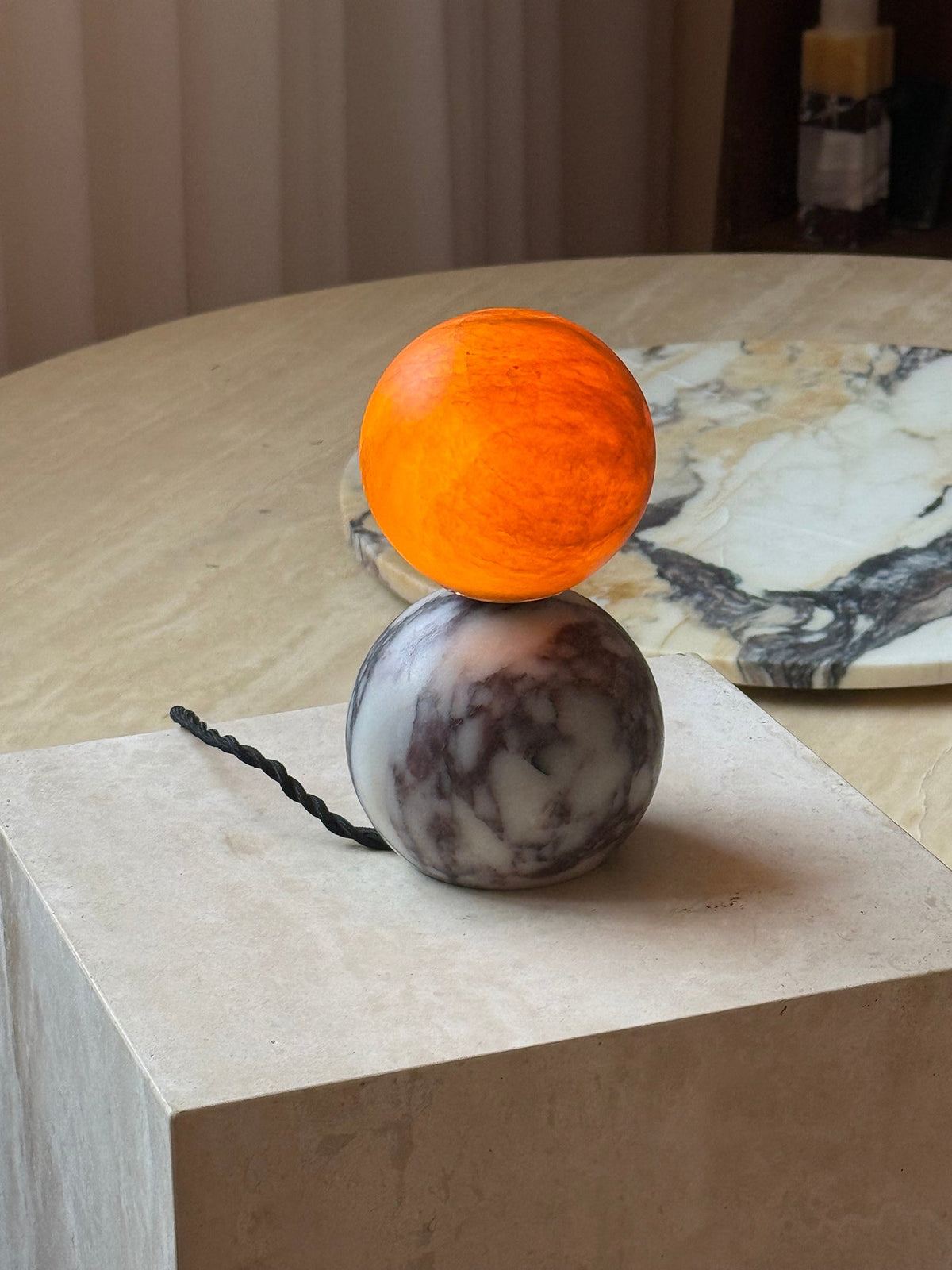 Lucide Marble Table Lamp - Natural Marble & Alabaster Spherical Desk Light