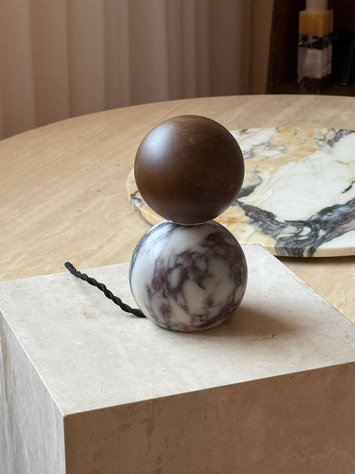 Lucide Marble Table Lamp - Natural Marble & Alabaster Spherical Desk Light