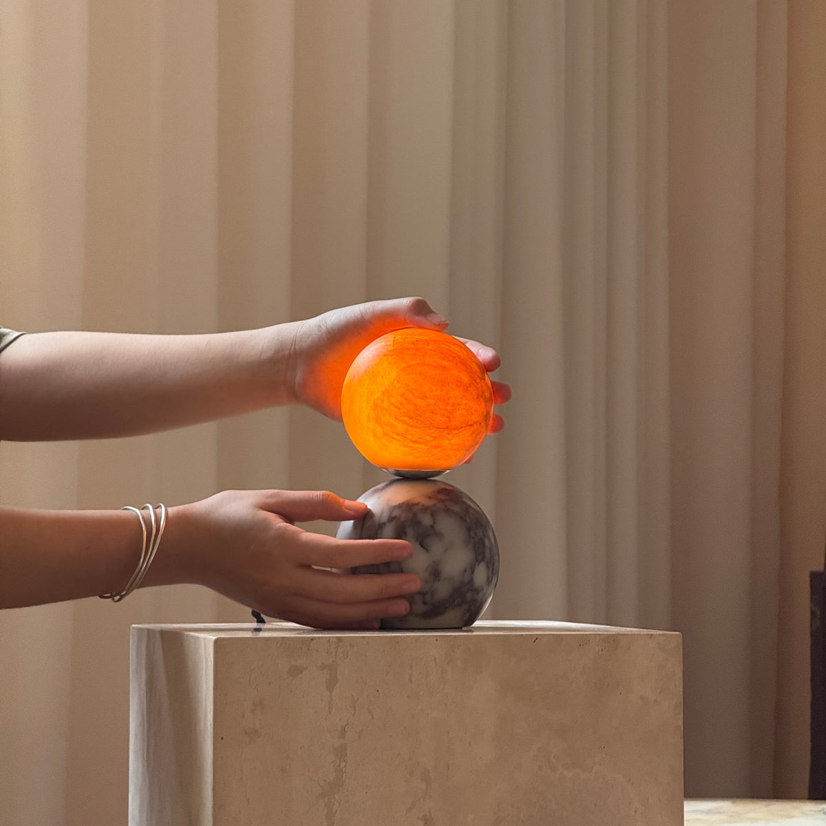 Lucide Marble Table Lamp - Natural Marble & Alabaster Spherical Desk Light
