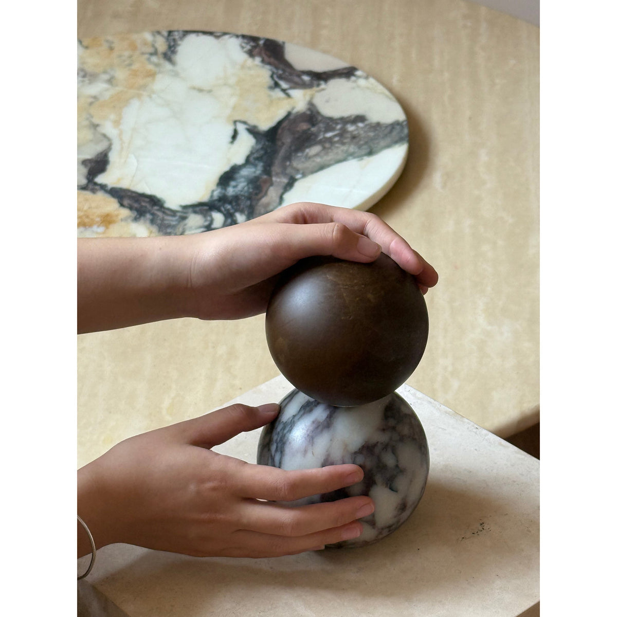 Lucide Marble Table Lamp - Natural Marble & Alabaster Spherical Desk Light