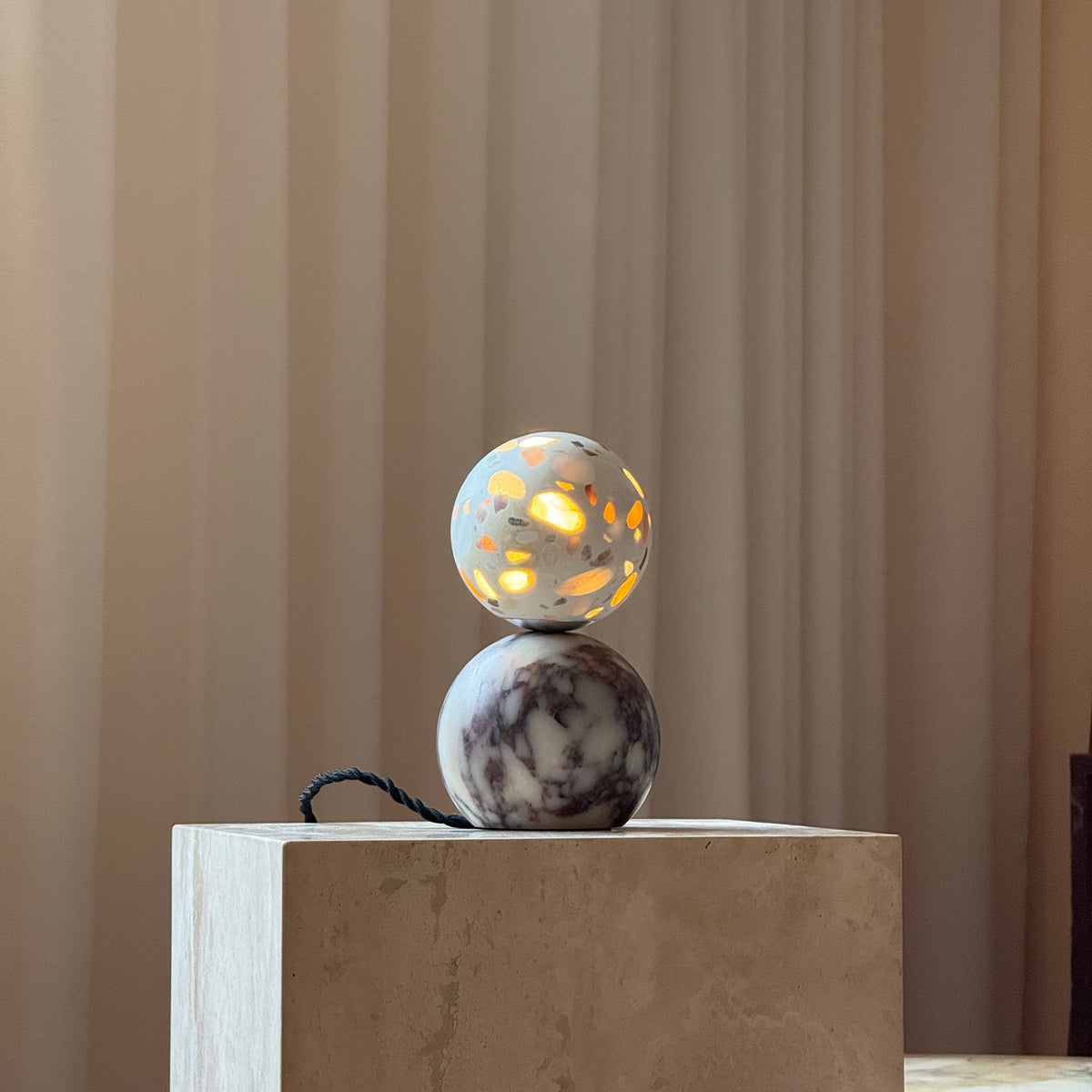 Lucide Marble Table Lamp - Natural Marble & Alabaster Spherical Desk Light
