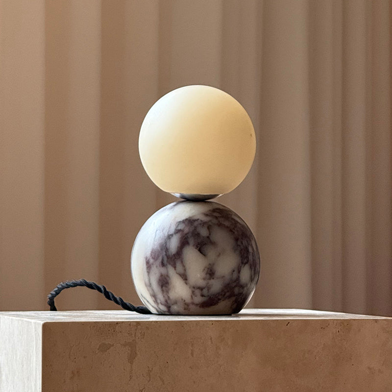 Lucide Marble Table Lamp - Natural Marble & Alabaster Spherical Desk Light
