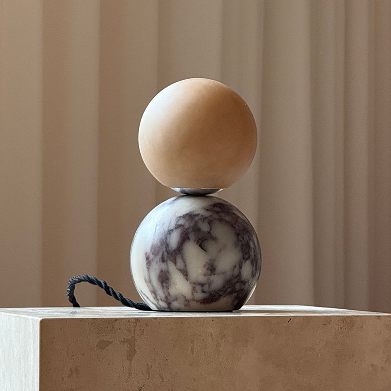 Lucide Marble Table Lamp - Natural Marble & Alabaster Spherical Desk Light