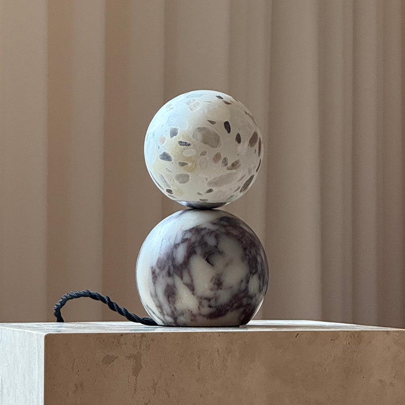 Lucide Marble Table Lamp - Natural Marble & Alabaster Spherical Desk Light