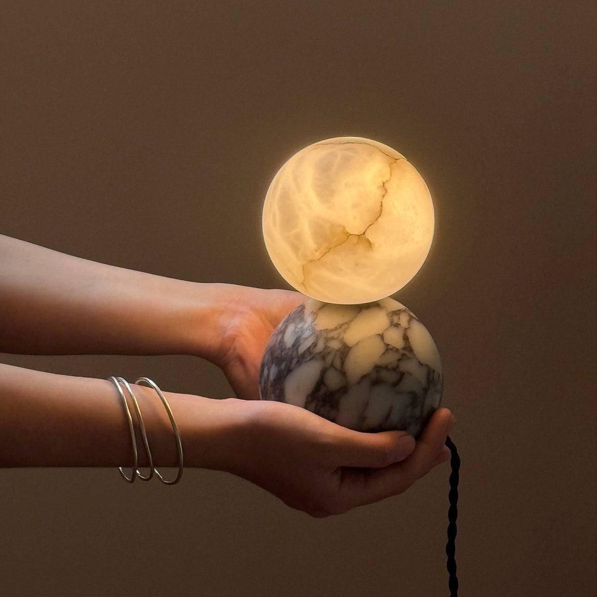 Lucide Marble Table Lamp - Natural Marble & Alabaster Spherical Desk Light