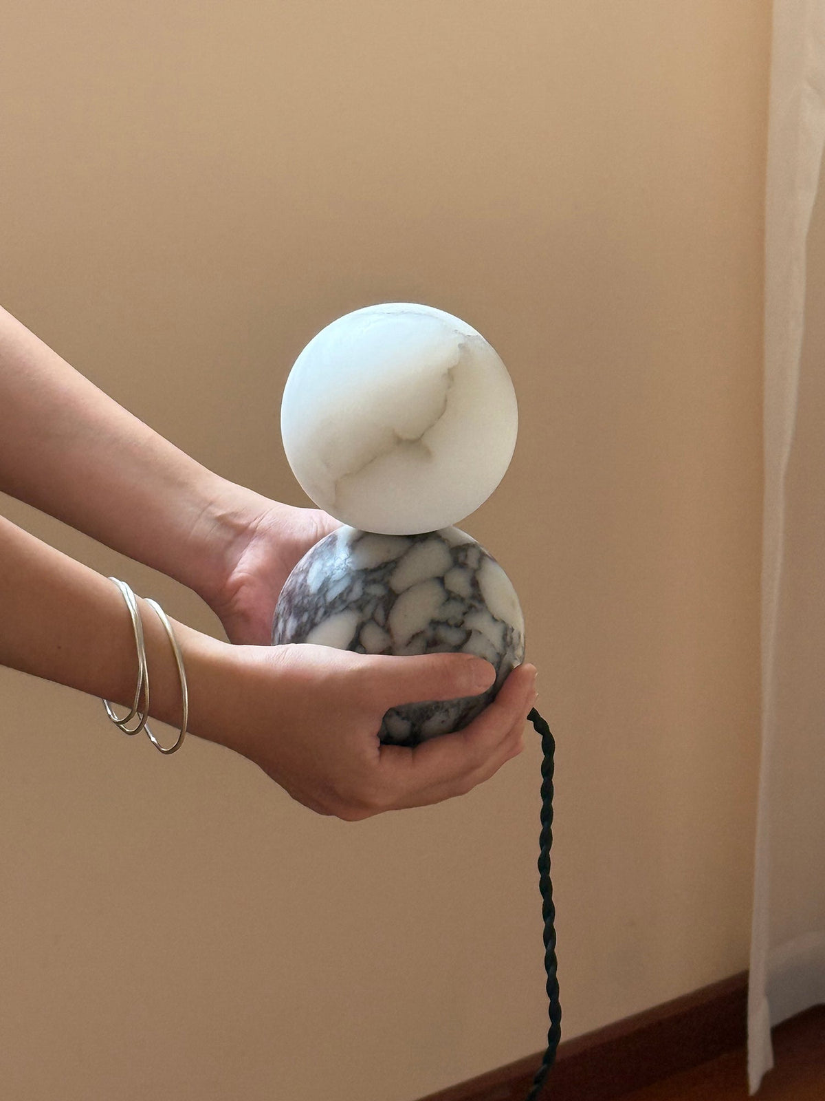 Lucide Marble Table Lamp - Natural Marble & Alabaster Spherical Desk Light