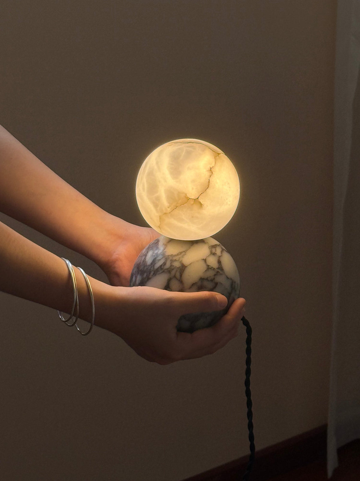 Lucide Marble Table Lamp - Natural Marble & Alabaster Spherical Desk Light