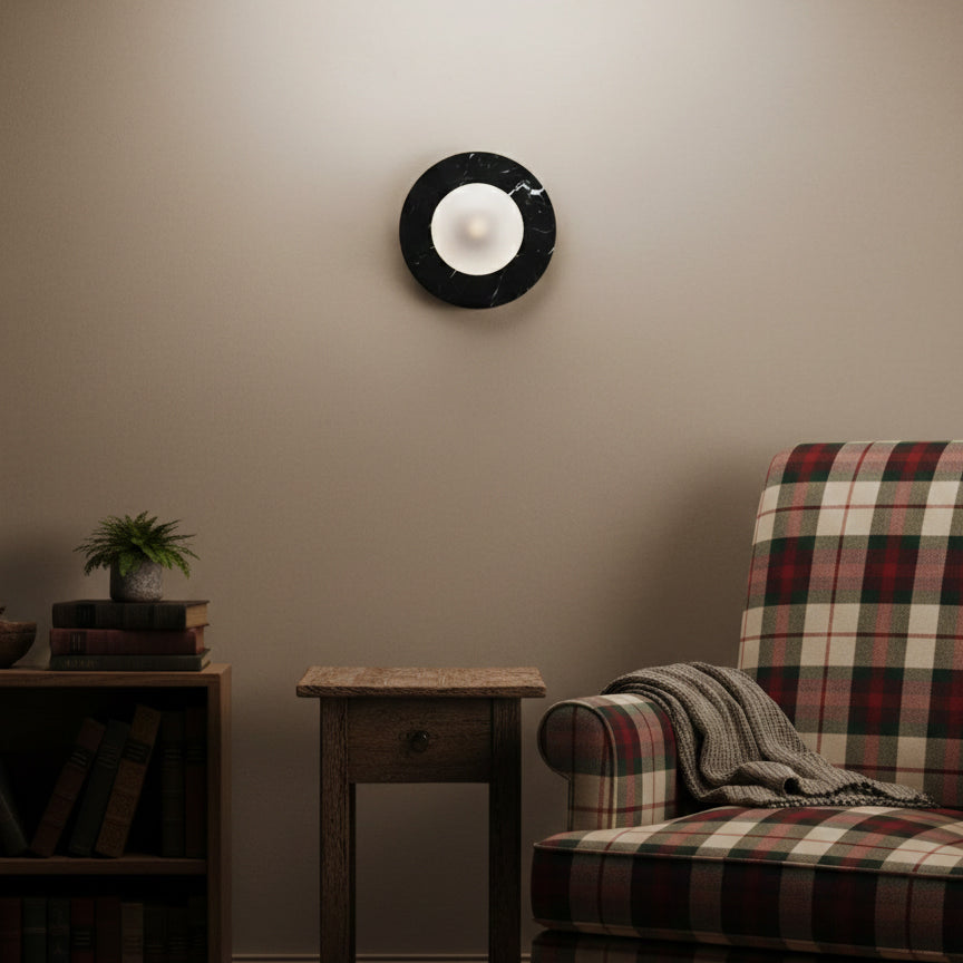 Lucie Flushmount Sconce - Natural Marble & Travertine Disc Wall Light