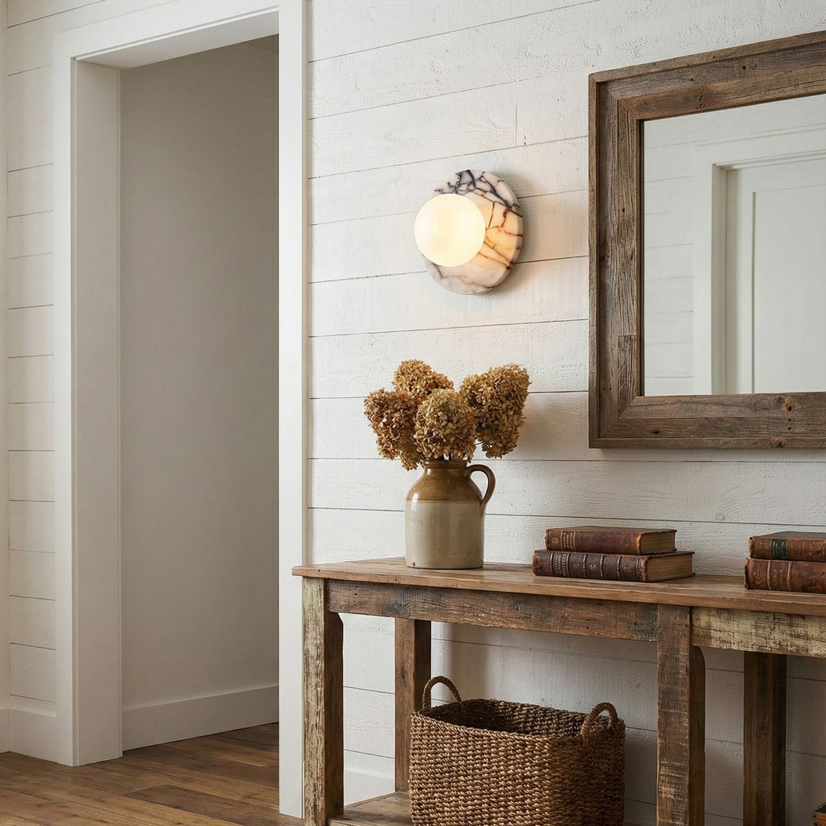 Lucie Flushmount Sconce - Natural Marble & Travertine Disc Wall Light