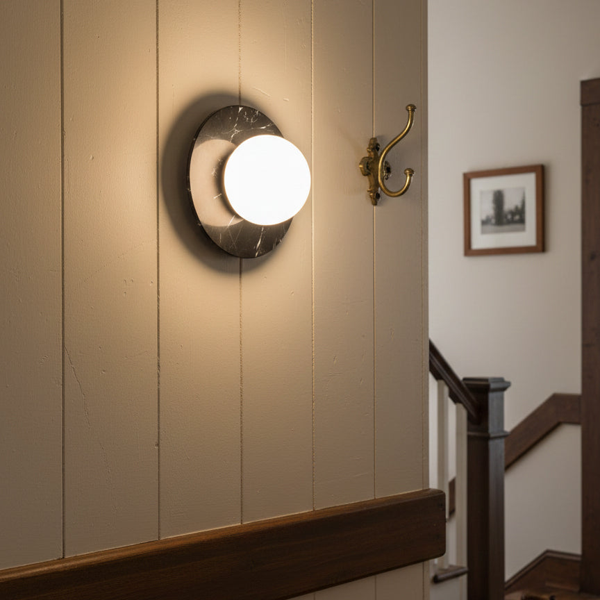 Lucie Flushmount Sconce - Natural Marble & Travertine Disc Wall Light