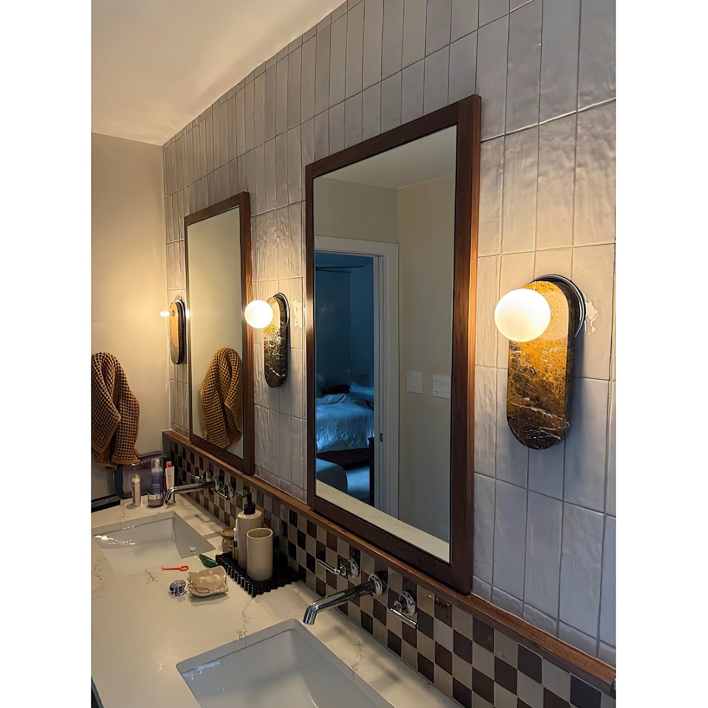 Lucie Wall Lamp - Mid-Century Modern Marble & Glass Sconce | Luxury Natural Stone Wall Light