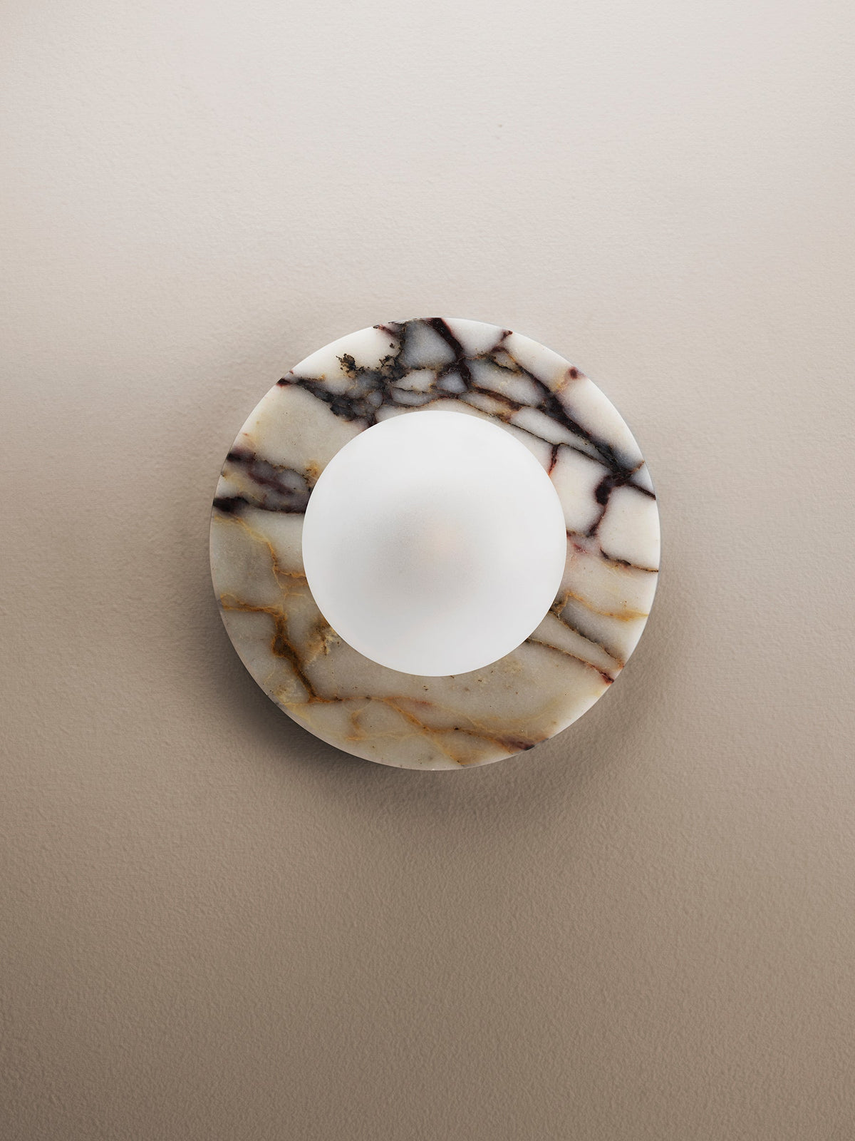 Lucie Flushmount Sconce - Natural Marble & Travertine Disc Wall Light
