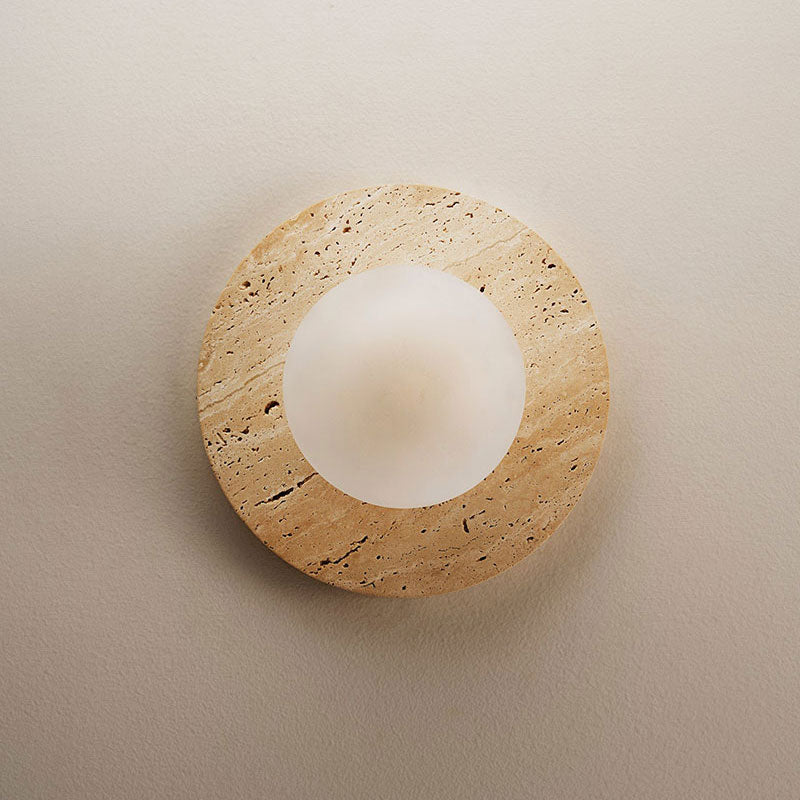 Lucie Flushmount Sconce - Natural Marble & Travertine Disc Wall Light