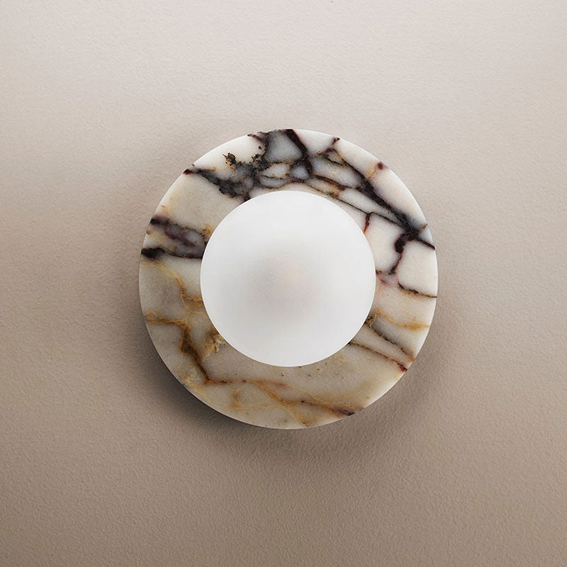 Lucie Flushmount Sconce - Natural Marble & Travertine Disc Wall Light