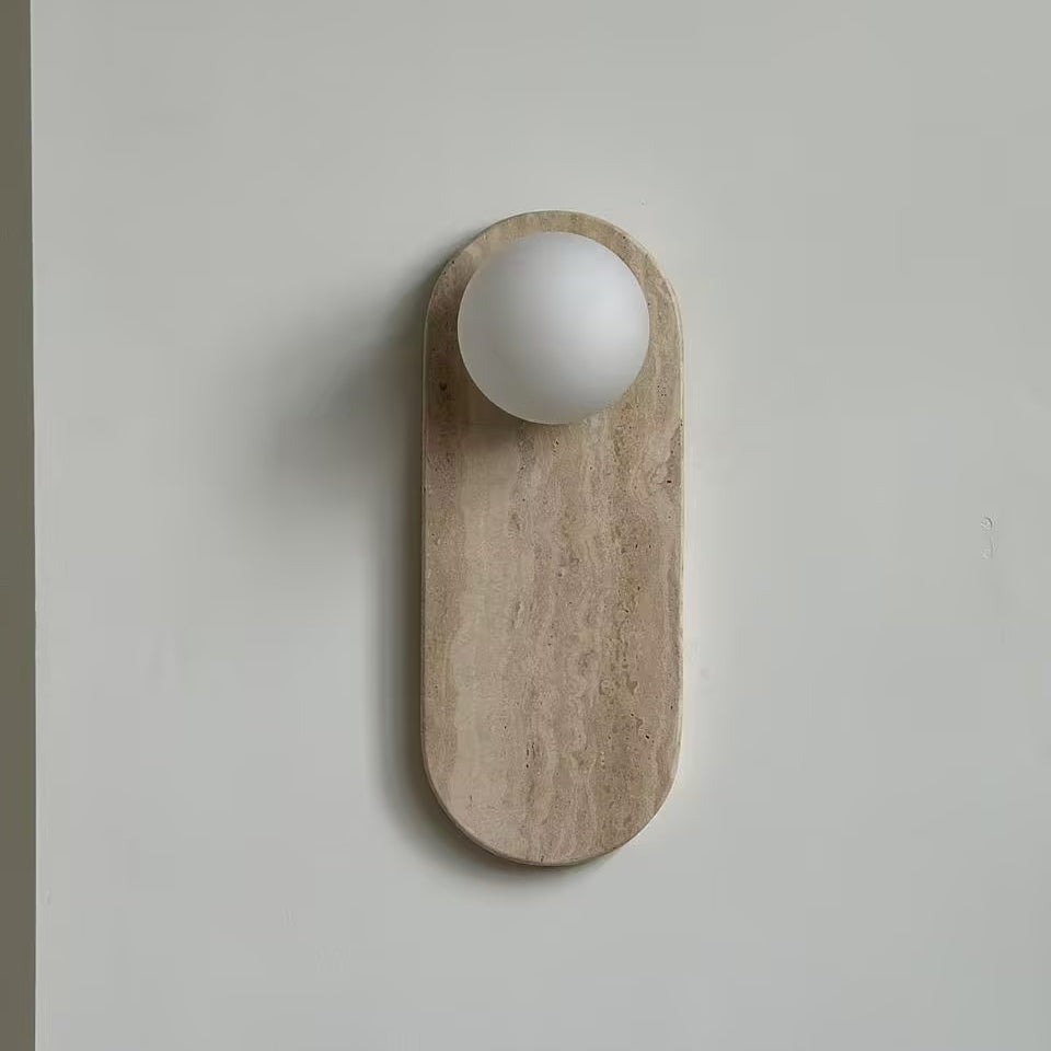 Lucie Beige Travertine Sconce - Natural Carved Stone & Glass Wall Light