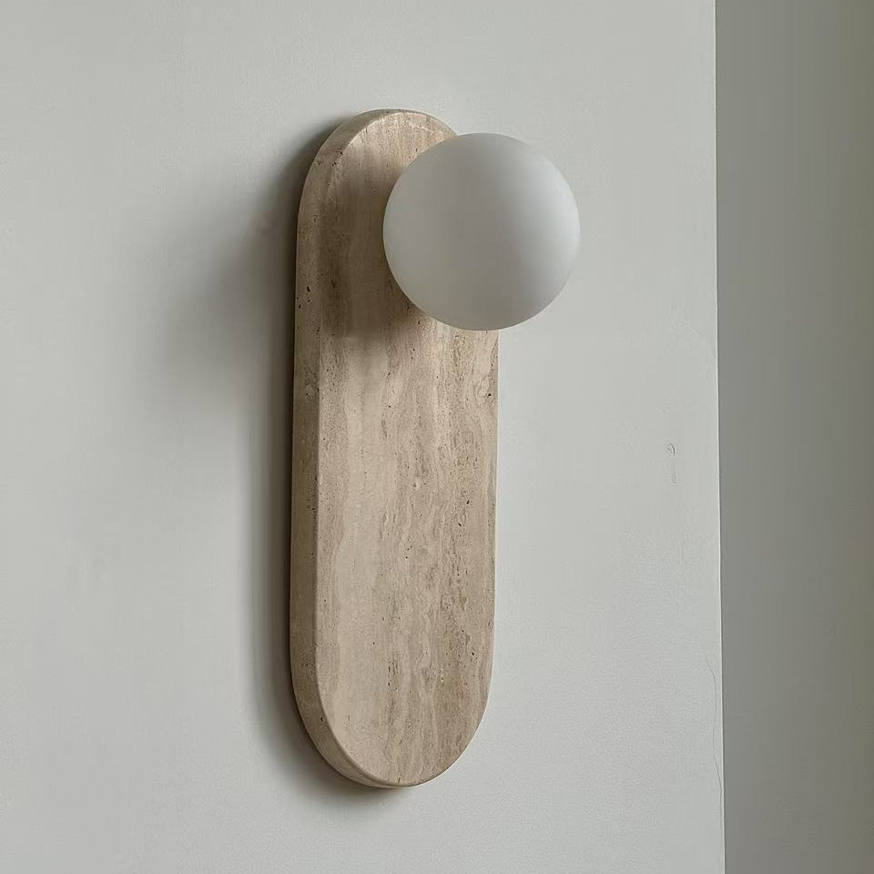 Lucie Beige Travertine Sconce - Natural Carved Stone & Glass Wall Light