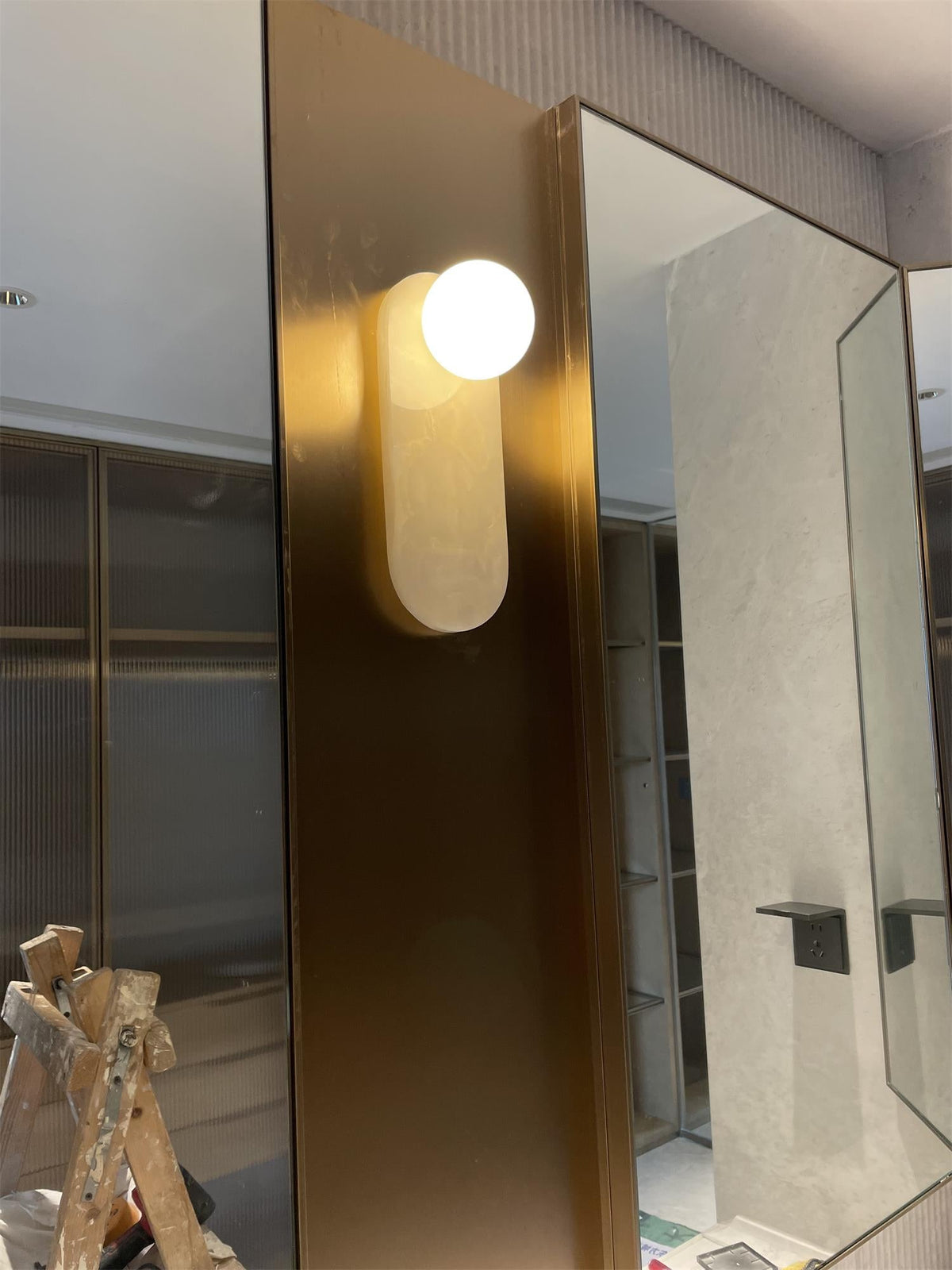 Lucie Jade Wall Lamp - Natural Stone & Glass Mid-Century Sconce