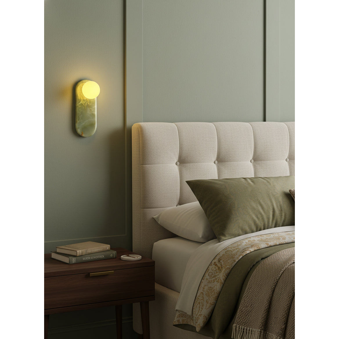Lucie Jade Wall Lamp - Natural Stone & Glass Mid-Century Sconce