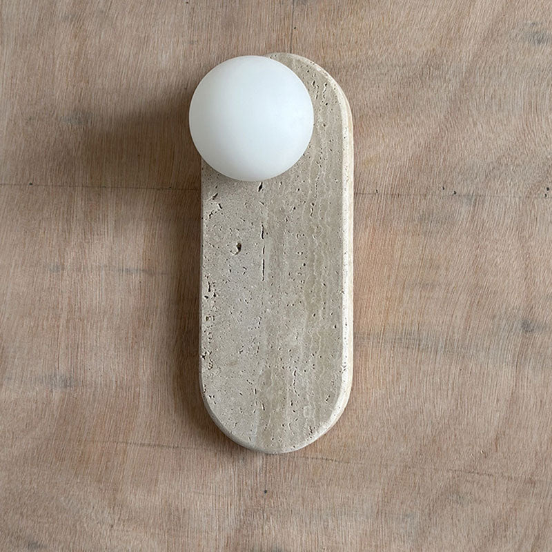 Lucie Beige Travertine Sconce - Natural Carved Stone & Glass Wall Light