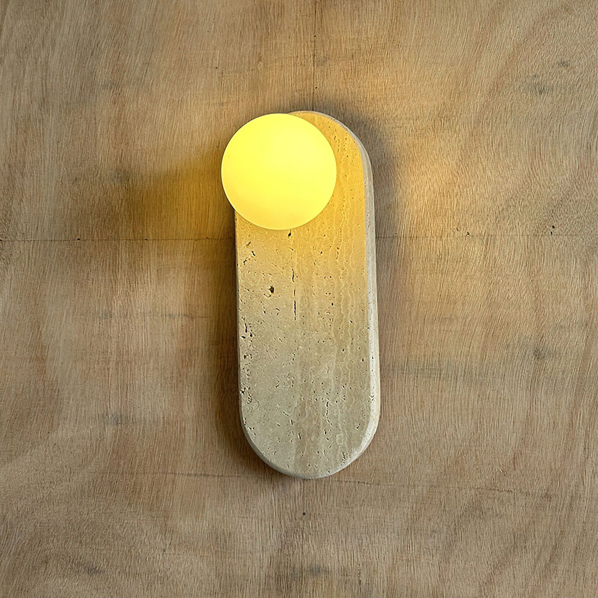 Lucie Beige Travertine Sconce - Natural Carved Stone & Glass Wall Light