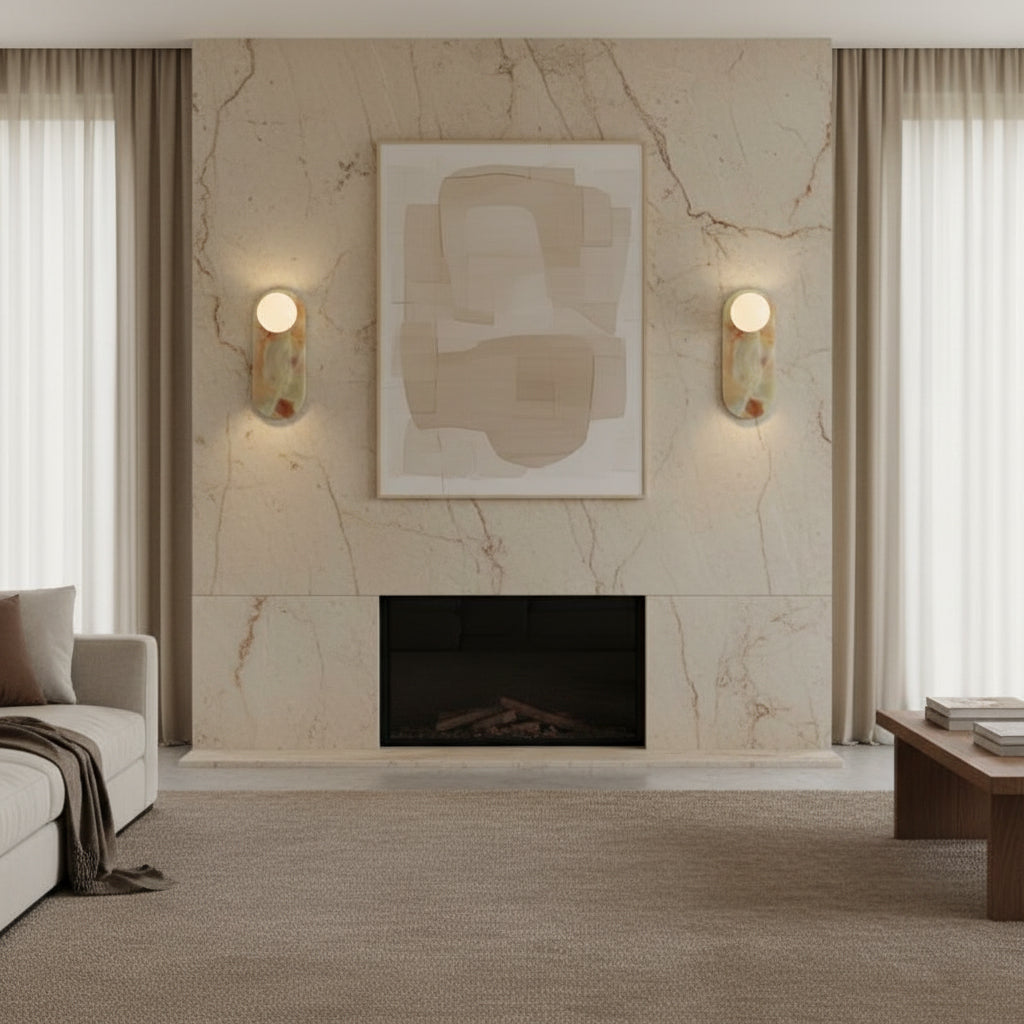 Lucie Oval Wall Lamp - Natural Marble & Glass Mid-Century Sconce