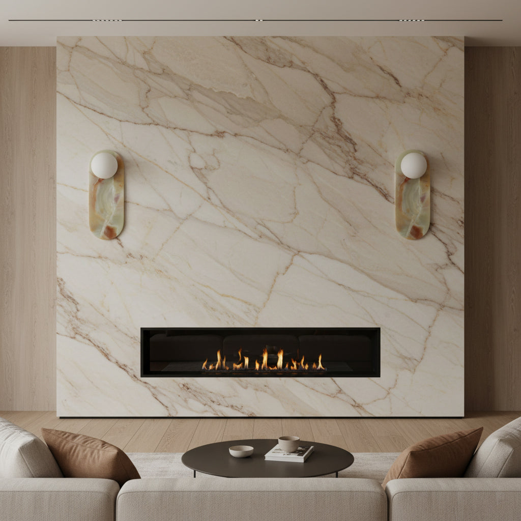 Lucie Oval Wall Lamp - Natural Marble & Glass Mid-Century Sconce