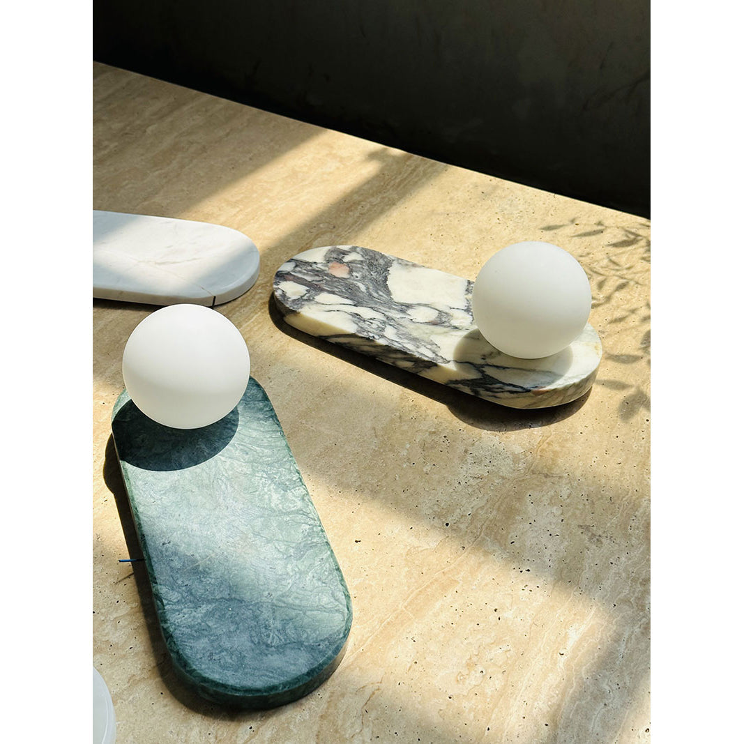 Lucie Oval Wall Lamp - Natural Marble & Glass Mid-Century Sconce