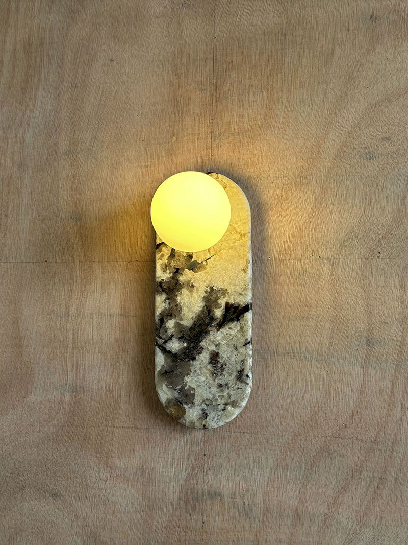 Lucie Oval Wall Lamp - Natural Marble & Glass Mid-Century Sconce