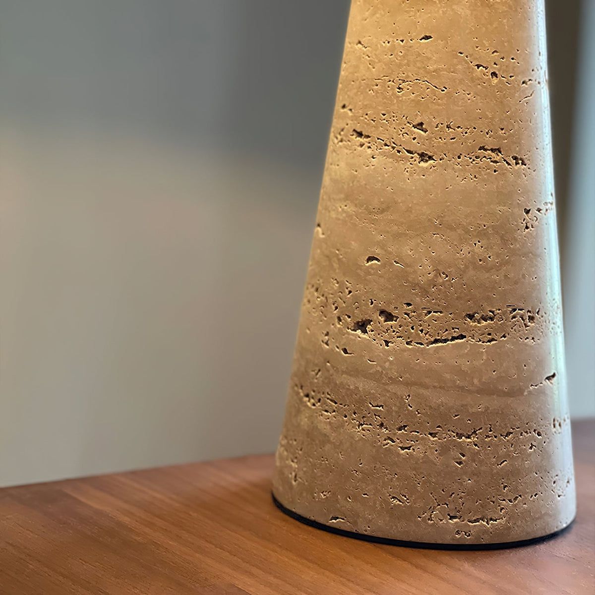 Lulu Travertine Table Lamp - Natural Stone Pedestal & Fabric Drum Shade