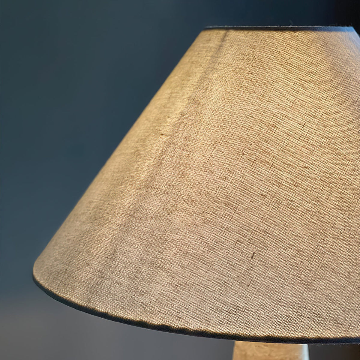Lulu Travertine Table Lamp - Natural Stone Pedestal & Fabric Drum Shade