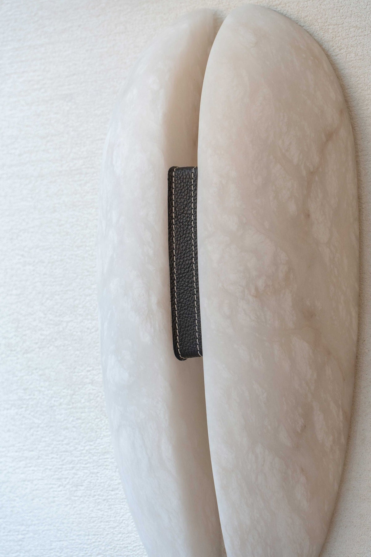 Luna Alabaster Wall Lamp - Natural Stone & Leather Detail Brass LED Sconce