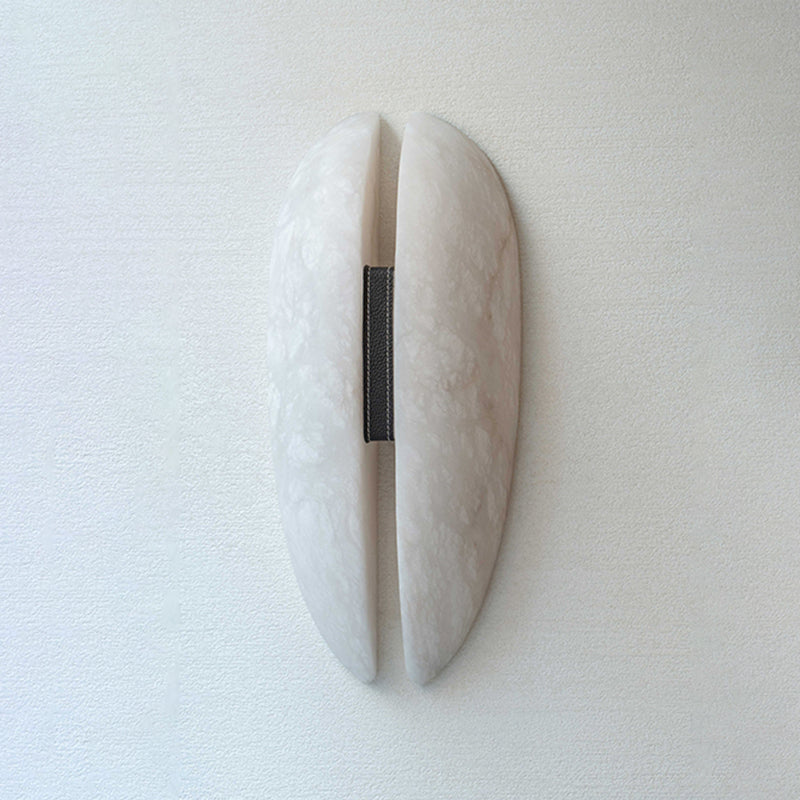 Luna Alabaster Wall Lamp - Natural Stone & Leather Detail Brass LED Sconce