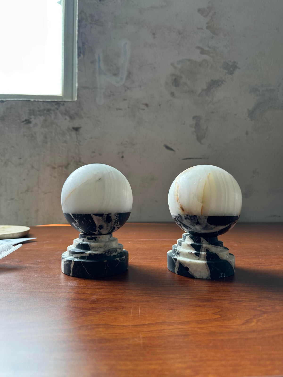 Lunar Marble Table Lamp - Natural Marble & White Jade Spherical Desk Light