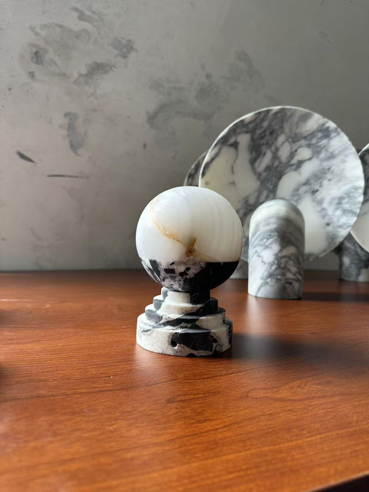 Lunar Marble Table Lamp - Natural Marble & White Jade Spherical Desk Light