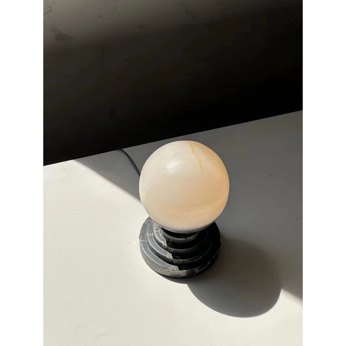 Lunar Marble Table Lamp - Natural Marble & White Jade Spherical Desk Light