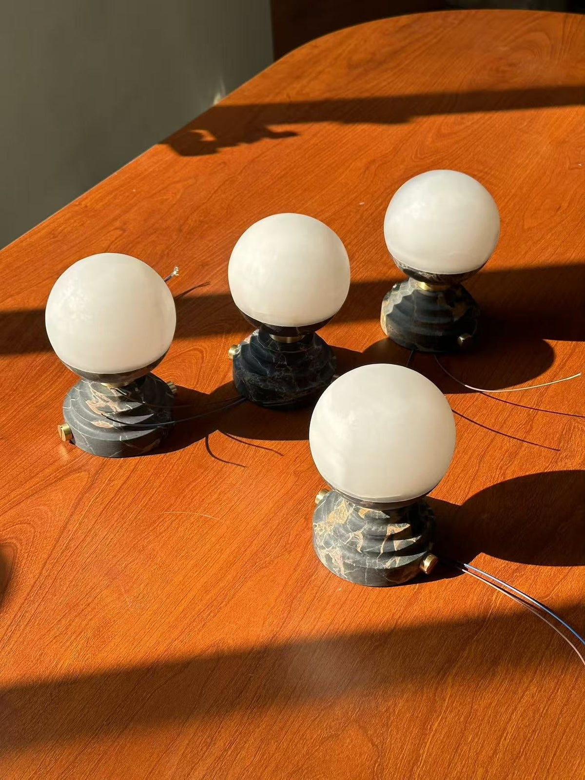 Lunar Marble Table Lamp - Natural Marble & White Jade Spherical Desk Light