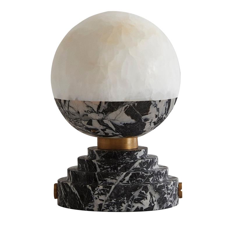 Lunar Marble Table Lamp - Natural Marble & White Jade Spherical Desk Light