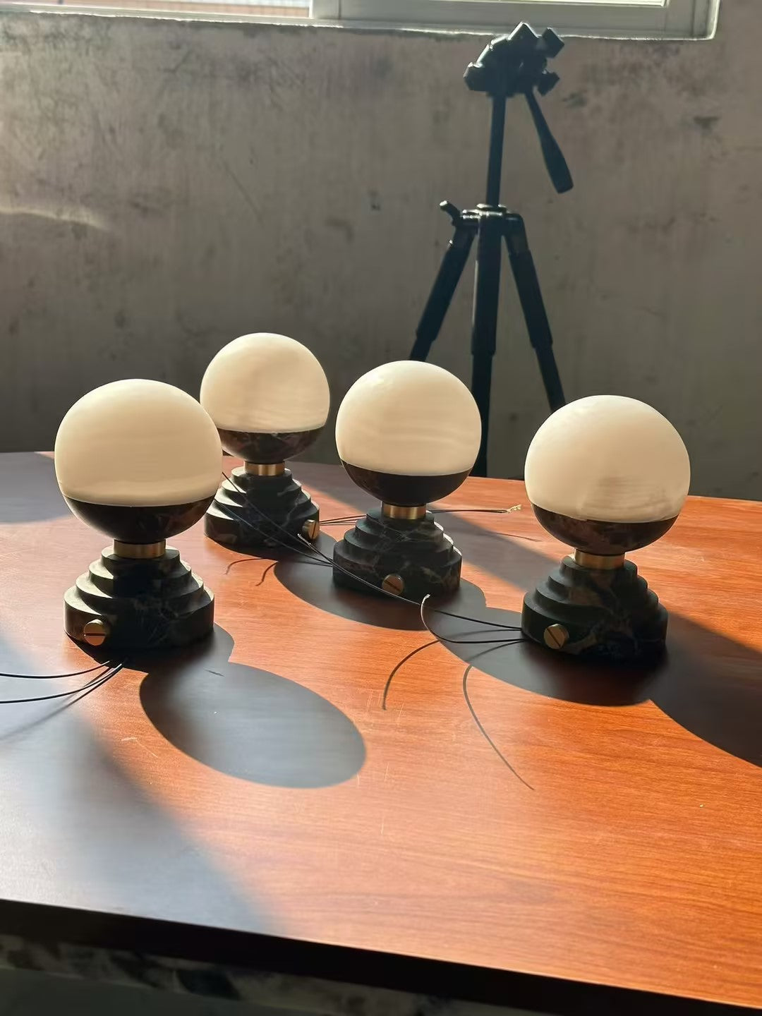Lunar Marble Table Lamp - Natural Marble & White Jade Spherical Desk Light