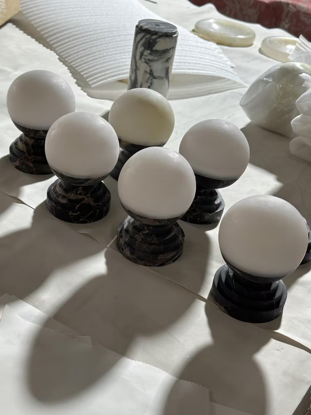 Lunar Marble Table Lamp - Natural Marble & White Jade Spherical Desk Light