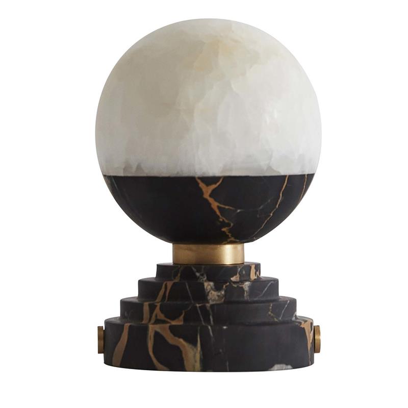 Lunar Marble Table Lamp - Natural Marble & White Jade Spherical Desk Light