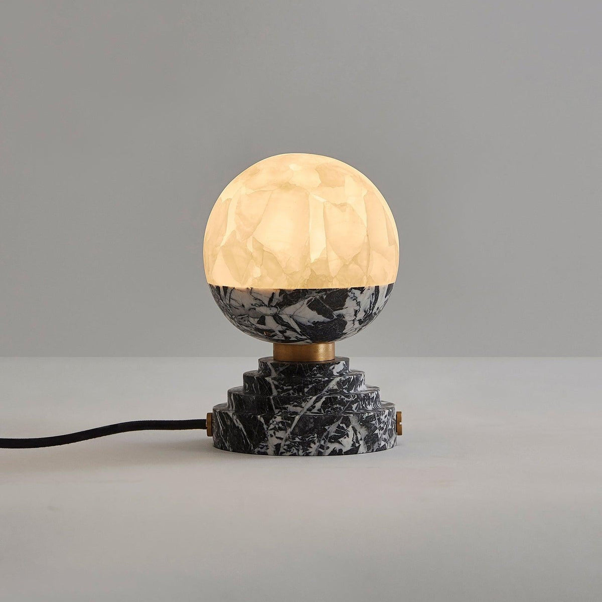 Lunar Marble Table Lamp - Natural Marble & White Jade Spherical Desk Light