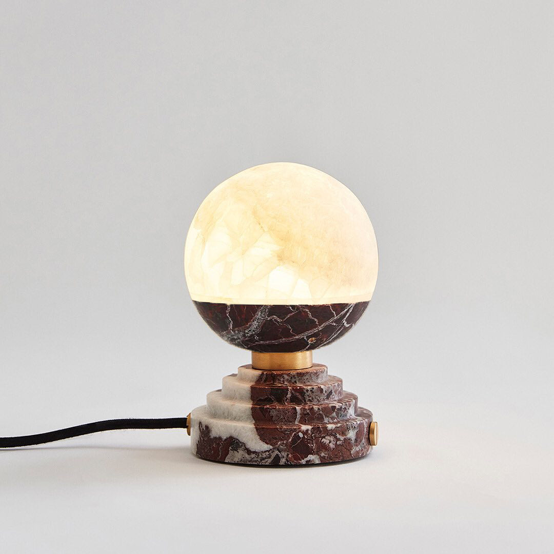 Lunar Marble Table Lamp - Natural Marble & White Jade Spherical Desk Light