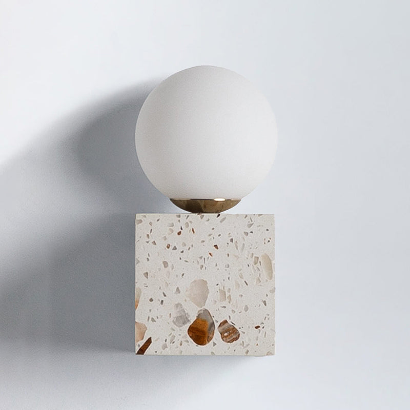 Lunas Terrazzo Cube Wall Sconce - Modern Rectangular Stone Sconce