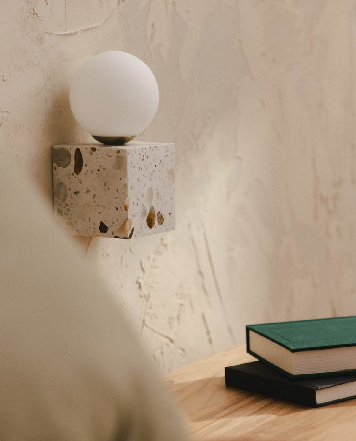 Lunas Terrazzo Cube Wall Sconce - Modern Rectangular Stone Sconce