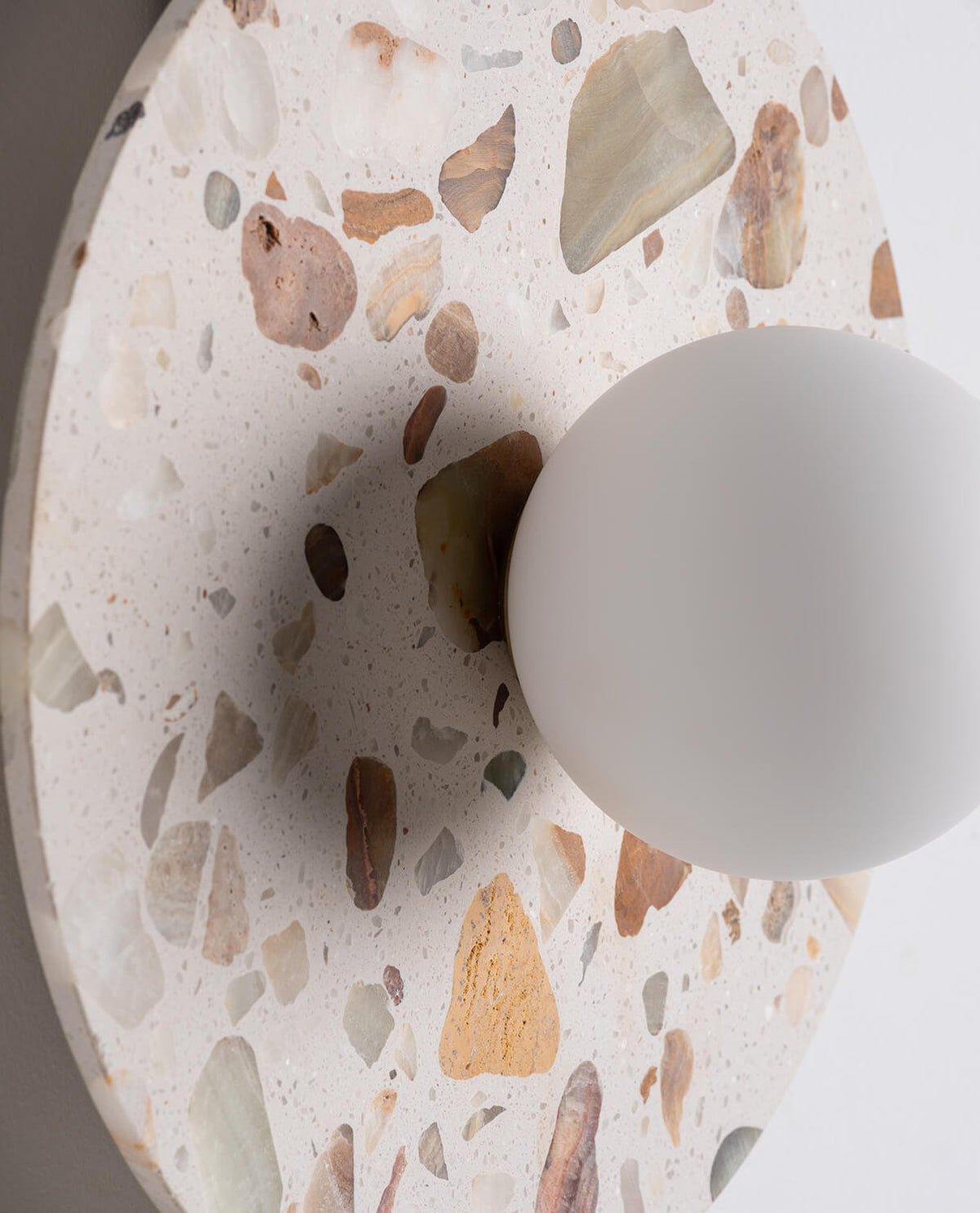 Lunas Terrazzo Wall Lamp - Sculptural Stone & Glass Circular Sconce